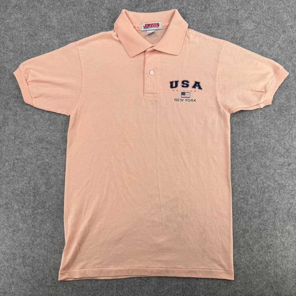 Jerzees Polo Shirt Mens S Peach USA Original New York Graphic Vintage USA Made